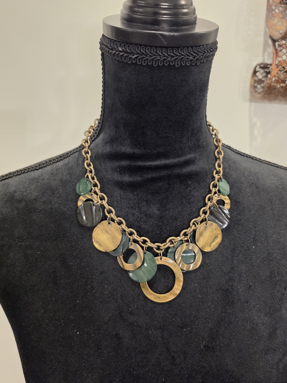 Statement Green and Gold Disc Necklace